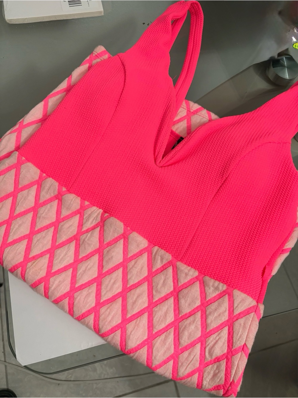 Women’s Hot Pink Textured V-Neck Tank Top